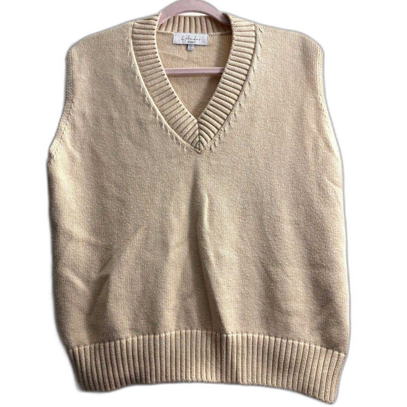 Women's L'academie Oversized Knit Sweater Vest Cream Beige Size Xs